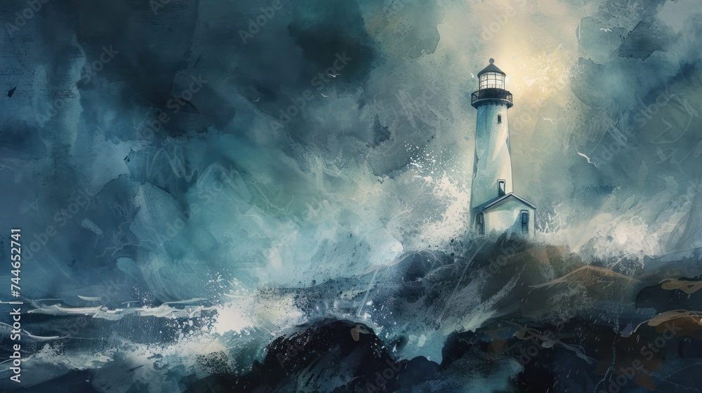 Harbor Haven: Watercolor Lighthouse Serenity