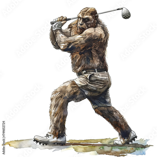 Bigfoot Characters Playing Golf Illustration 