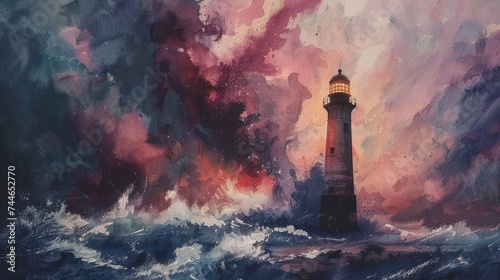 Guiding Light: Watercolor Lighthouse in the Storm