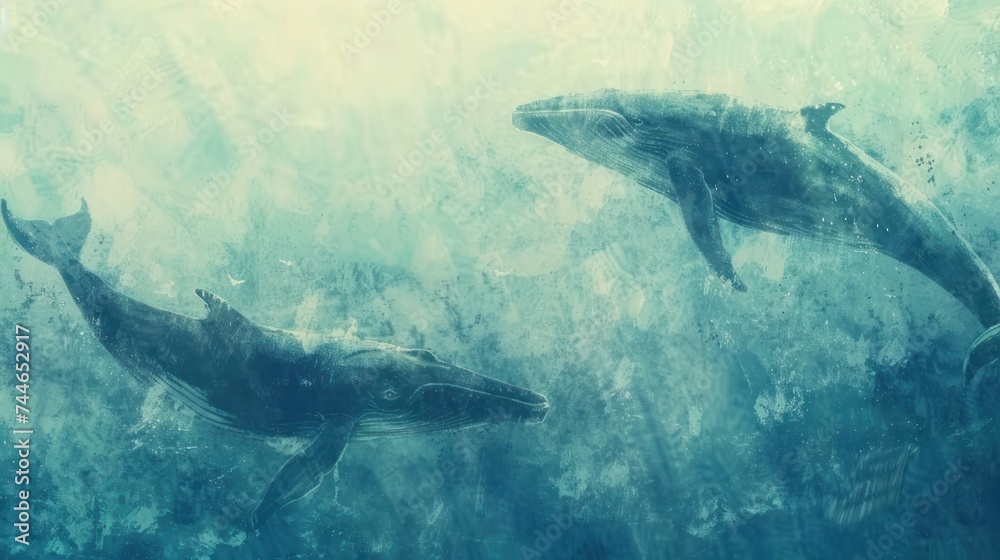 Fototapeta premium Tranquil Seas: Watercolor Whale Elegance