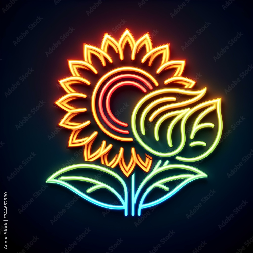 neon style icon of a sunflower with black background, flowet icon neon style icon of a sunflower with black background, flowet icon