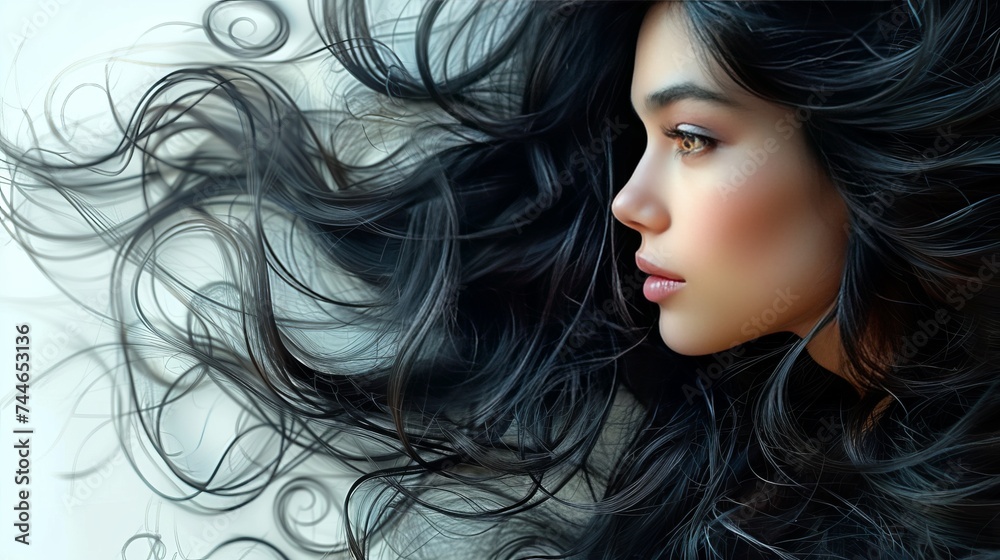 Naklejka premium Indulge in our beauty services: expertise in dyeing long hair for women with beautiful hair.