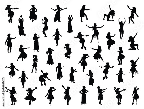 Hawaiian girls silhouette vector art white background