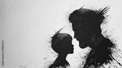 father and child love bonding, happy fathers day concept , fathers day greeting card , black and white 