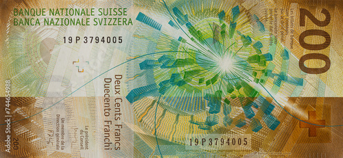Closeup of 200 Swiss franc banknote photo