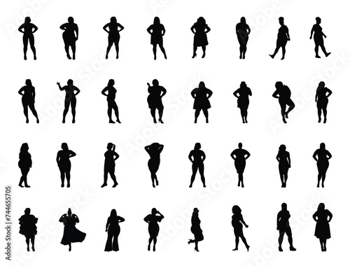 Plus size women silhouette vector art white background