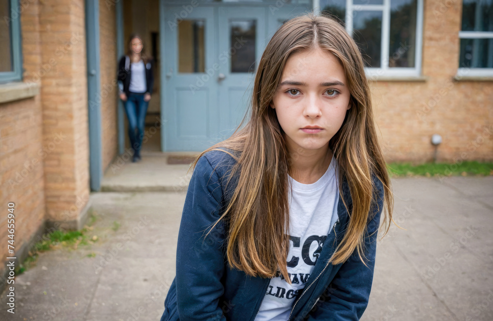 problems of teenagers at school, bullying, harassment, poor performance. Eyes red from crying, young student portrays adolescent challenges, showcasing emotional distress, bullying impact