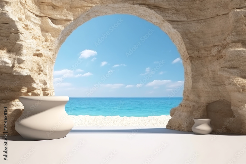 Escape to serenity with this idyllic view through a cave arch