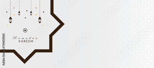 Flat Ramadan Kareem banner with lanterns