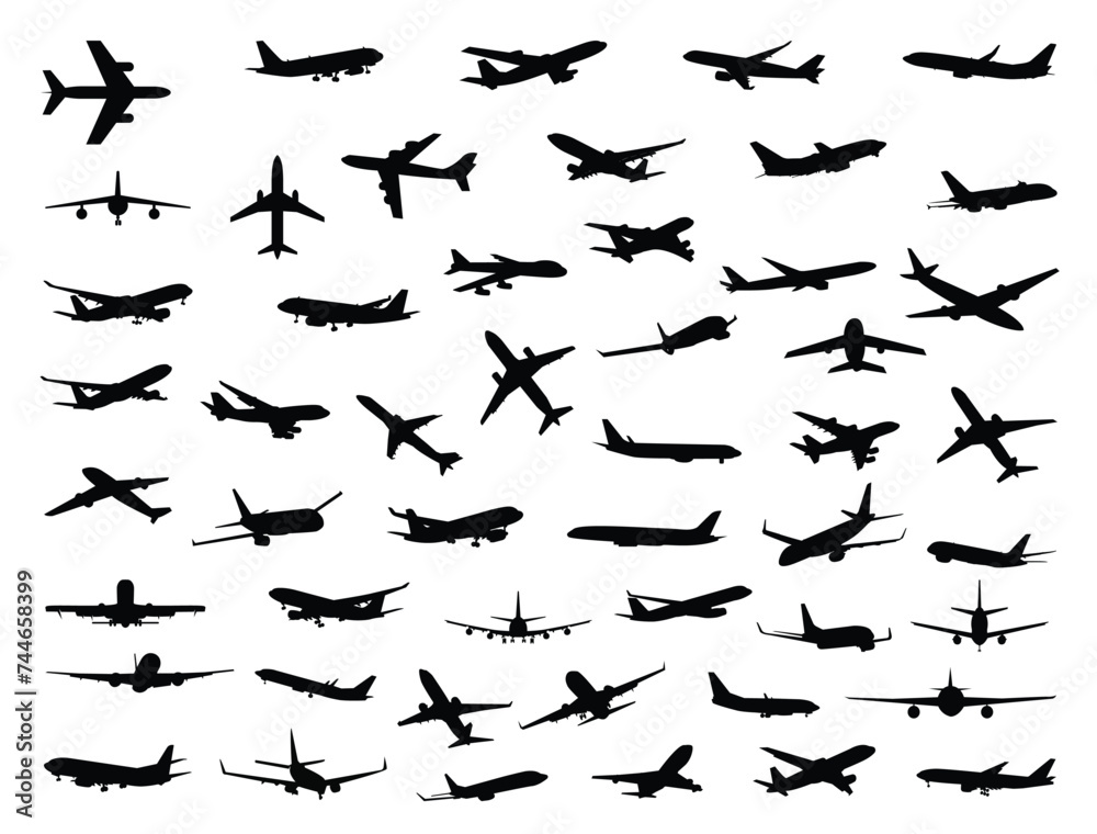Airplane silhouette vector art white background
