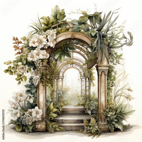 Neutral Garden Arch Watercolor Clipart on White Background © Usablestores