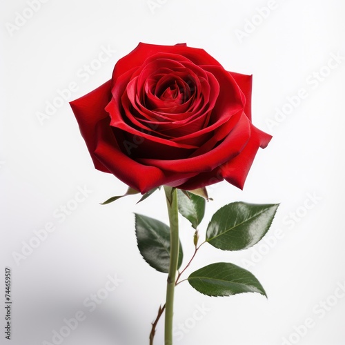 Stunning Red Rose on White Background Pure Beauty