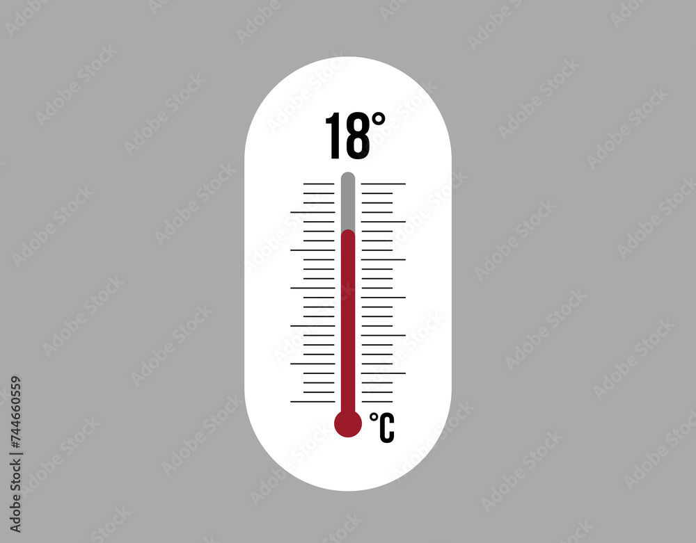 18° degrees Celsius. Thermometer vector to measure climate temperature, weather forecast and heat concept