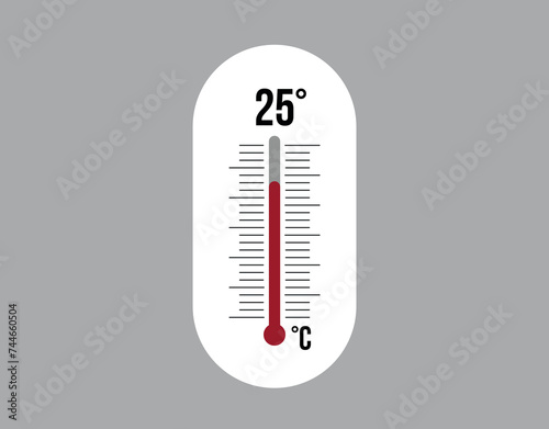 25° degrees Celsius. Thermometer vector to measure climate temperature, weather forecast and heat concept
