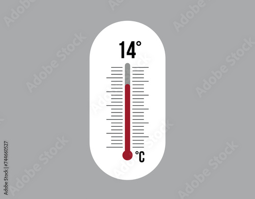 14° degrees Celsius. Thermometer vector to measure climate temperature, weather forecast and heat concept