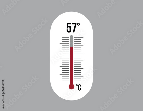 57° degrees Celsius. Thermometer vector to measure climate temperature, weather forecast and heat concept