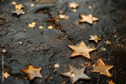 gold stars on a dark stone