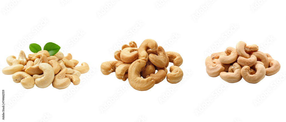 Roasted cashew nuts isolated on transparent background