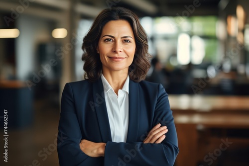 Confident CEO Smiling Middle Aged Business woman in White Suit