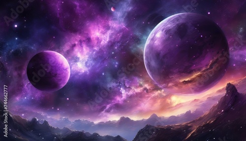 purple planets and space nebula galaxy background