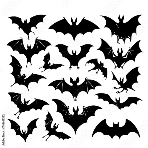 set of halloween bats, set of silhoette of bats, halloween party, editable stroke, vector art ready for card or invitation.