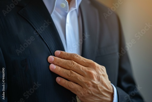 Professional Businessman with Hand On Chest, Adjusting Suit, Confidence Concept