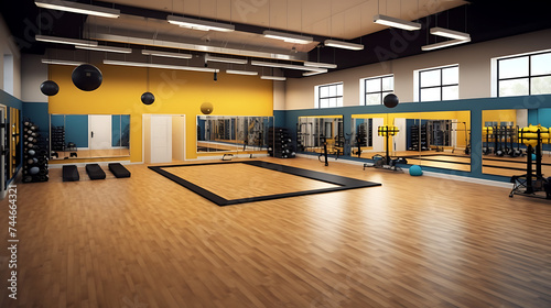 A gym layout for a dance studio and fitness center combo, catering to dance enthusiasts.