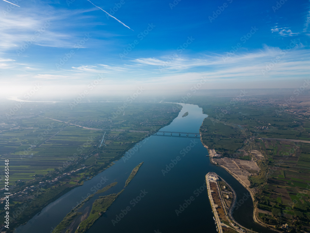 aerial view of the river and city in Upper Egypt 