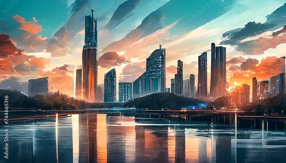 Obraz premium sunset in the city