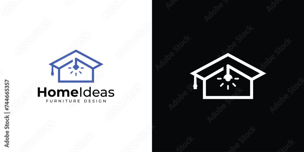 Creative Home Ideas Logo. College, Graduate Cap, Campus, Education Logo Designs. Home Architecture Study with Lineart Outline Style Logo Designs Vector Illustration. Creative Home Ideas Logo. College, Graduate Cap, Campus, Education Logo Designs. Home Architecture Study with Lineart Outline Style Logo Designs Vector Illustration.