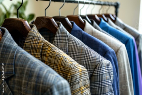 Elegant Men's Suits on Hangers, Fashion Retail Concept