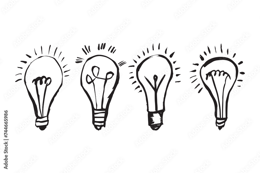Conceptual Spark: Hand-Drawn Vector Doodles of Light Bulb Icons for Design Inspiration Conceptual Spark: Hand-Drawn Vector Doodles of Light Bulb Icons for Design Inspiration