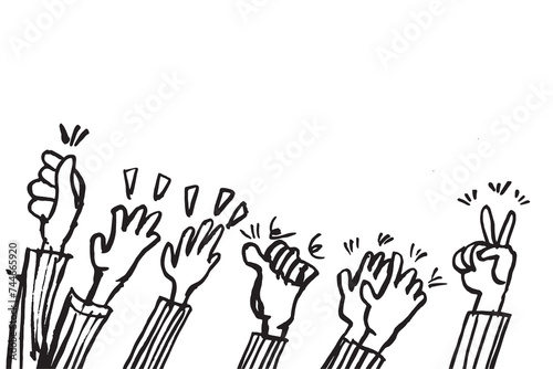 Celebratory Doodles Hand-Drawn Vector Illustration of Applause and Thumbs-Up Gestures