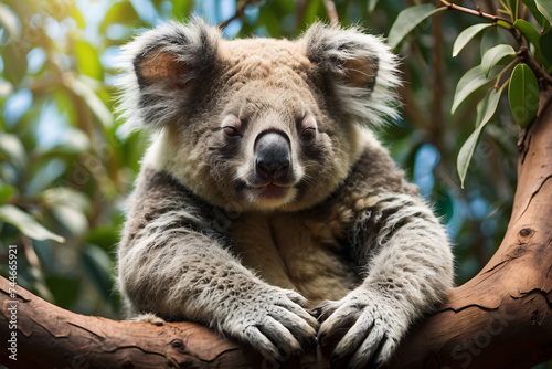 koala sleeping on a tree branch