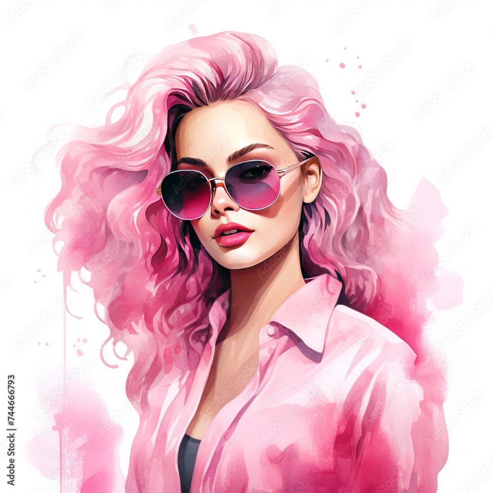 Confident Pink Fashion Girl Watercolor Clipart for Fashionistas