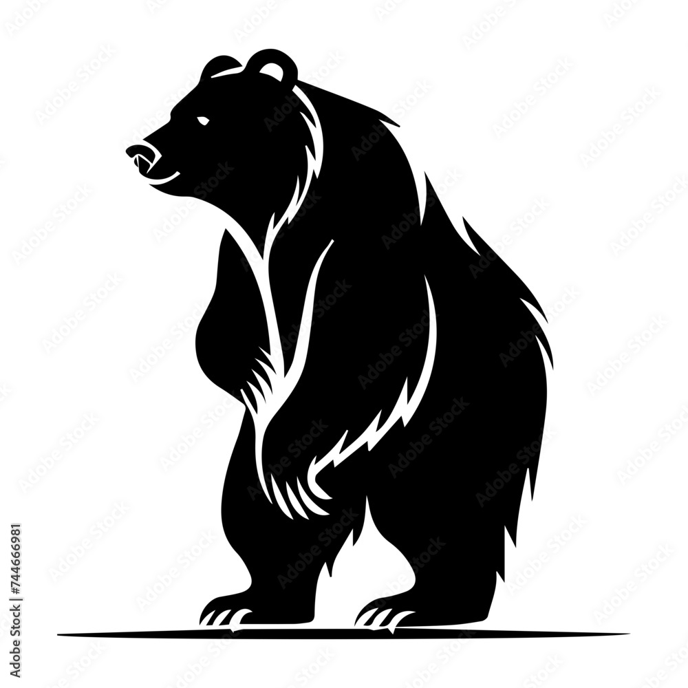 Fototapeta premium grizzly bear standing black silhouette logo svg vector, bear standing icon illustration.