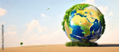  Earth day concept on white background, World environment day,green small planet