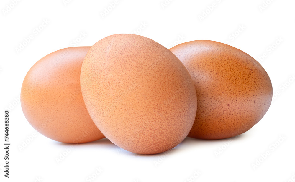 Front view of fresh chicken eggs in stack isolated on white background with clipping path Front view of fresh chicken eggs in stack isolated on white background with clipping path
