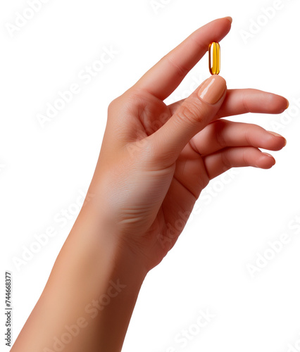 a woman's hand holds a pill transparent background
