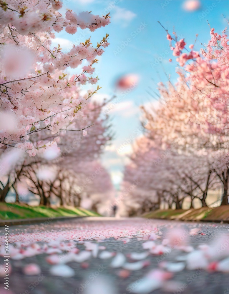 Fototapeta premium 満開の桜 華麗に舞い散る桜の花びら