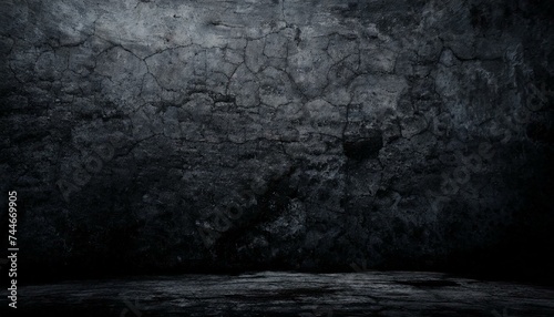 Rough Elegance: Cracked Black Slate Texture Wall with Distressed Concrete Floor"