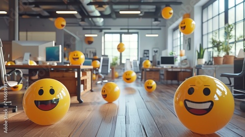 Funny yellow smileys in modern office photo