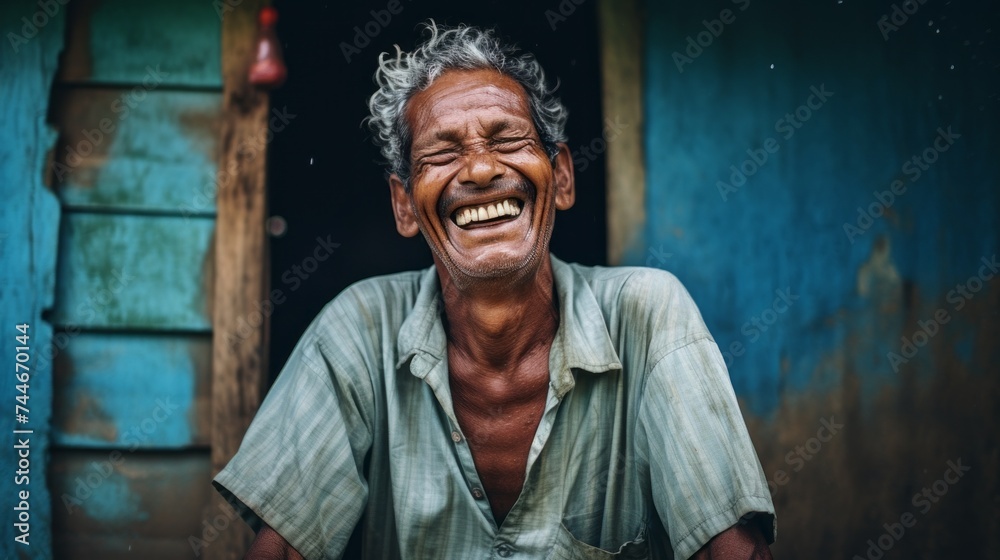 A happy laughing Pale elderly Man near his old village house. Ordinary people, Lifestyle concepts. A happy laughing Pale elderly Man near his old village house. Ordinary people, Lifestyle concepts.