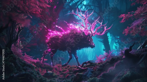 In neon-shadowed dark forests, warlocks conjure cyber enchantments among mythical creatures, rewriting fairy tales