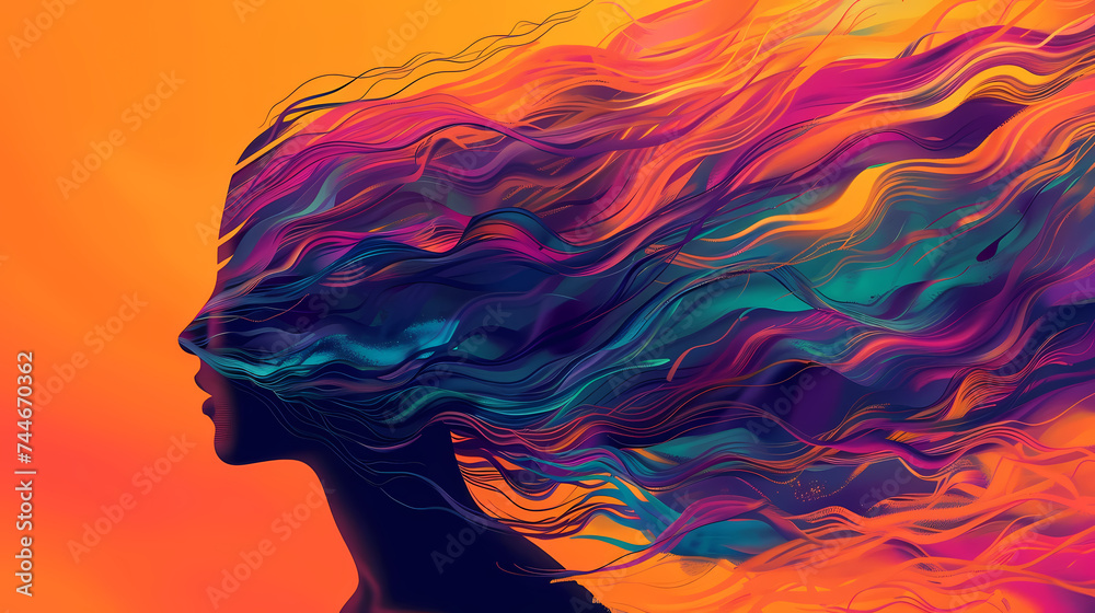 Vibrant Silhouette With Colorful Wavy Hair