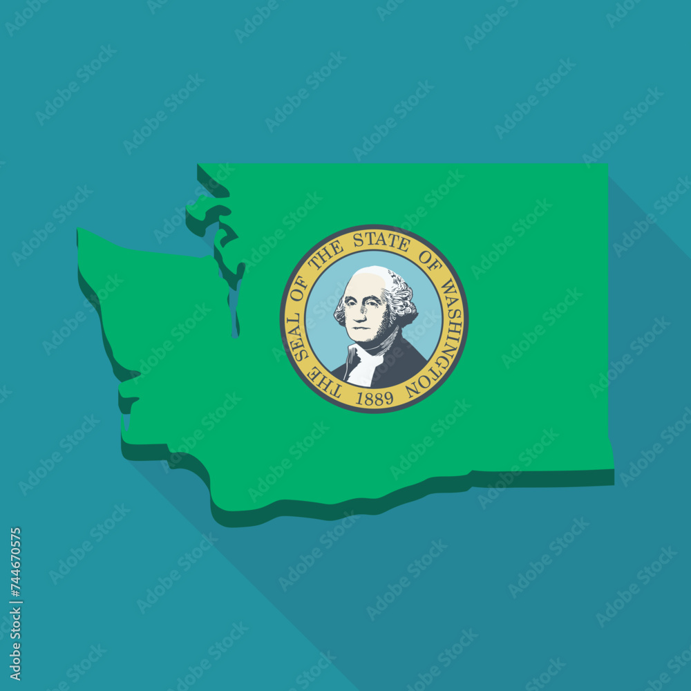 3D map of Washington in Washington state flag colors in flat design