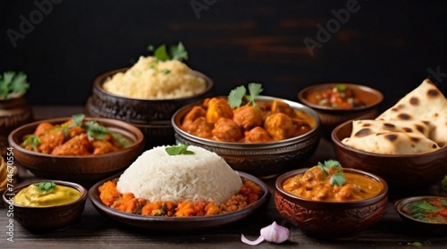 traditional food with boiled rice and vegetables