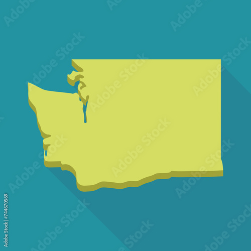 Yellow 3D map of washington in flat design style isolated on blue background with shadow	
