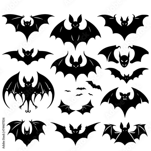 Set of silhouettes of bats