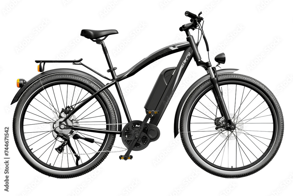 Electric Bike With Front Wheel and Seat. An image of an electric bike featuring a front wheel and a seat, showcasing its innovative design and functionality. - obrazy, fototapety, plakaty 